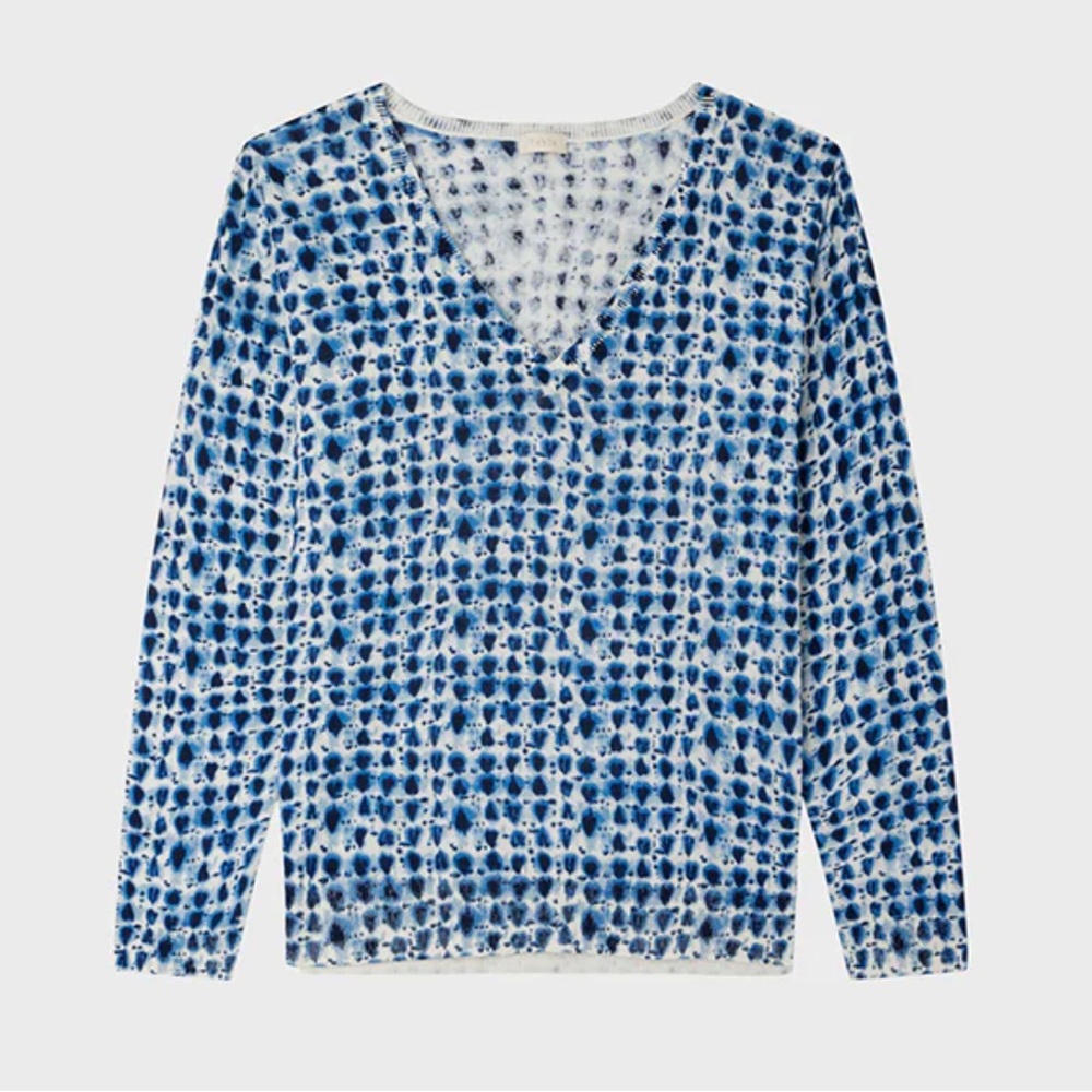 Pablo Linen Cotton Blend Blue Patterned V-Neck Sweater size M/L